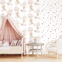 Galerie Wallcoverings Product Code 14818 - Little Explorers 2 Wallpaper Collection - Pink Beige Colours - Want to inject some fun into your child's bedroom? Look no further than this adorable design! This stylish and pastel-coloured design is perfect for kids' rooms, and the white base colour is sure to brighten up any space. Plus, the figurative vibe and fantasy feel of the bears and balloons make this the perfect paper for any little dreamer. So why wait? Add some fun to your child's room with this cute design today! Design