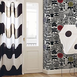 Galerie Wallcoverings Product Code 23306 - Marimekko 5 Wallpaper Collection - Black White Pink Red Yellow Colours - Marimekko Lintukoto Design