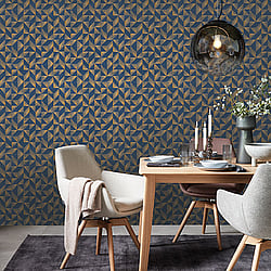 Galerie Wallcoverings Product Code 31844 - Imagine Wallpaper Collection - Blue Gold Colours - Contemporary Fan Motif Design