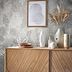 Galerie Wallcoverings Product Code 33301 - Eden Wallpaper Collection -  Metallic Jungle Leaves Design