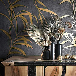 Galerie Wallcoverings Product Code 34289 - The New Design Book Wallpaper Collection - Black  Gold Colours - Leaf Design