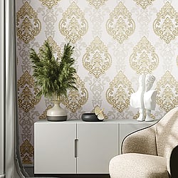 Galerie Wallcoverings Product Code 42522 - Opulence Wallpaper Collection - Cream Gold Colours - Large Damask Design