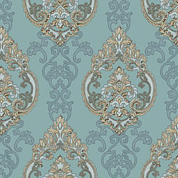 Galerie Wallcoverings Product Code 42526 - Opulence Wallpaper Collection - Blue Gold Colours - Large Damask Design