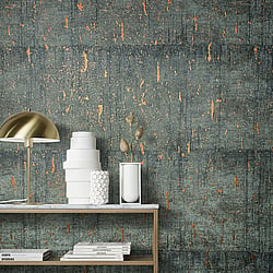 Galerie Wallcoverings Product Code 95026 - Natural Opulence Wallpaper Collection - Anthracite Colours - This aged concrete effect wallpaper is the perfect choice if you want to bring a room up to date in a dramatic way. With a subtle emboss to create some structural depth, it comes in an on-trend black and copper colourway. Drawing on the textures of, and resembling the stippled texture of ancient plasterwork or faded limestone, this unusual wallpaper will be a warming welcome to your home. This will be perfect on all four walls or can be accompanied by a complementary wallpaper. Design