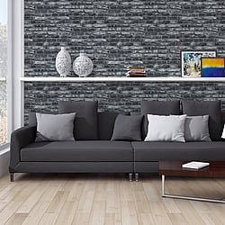 Galerie Wallcoverings Product Code BB51112 - The Bricks And More Wallpaper Collection - Grey Black Colours - Brickshire Residents Motif Design