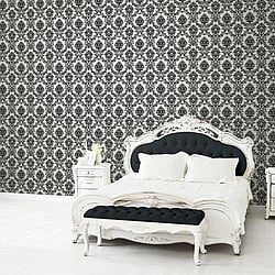 Galerie Wallcoverings Product Code CI38219 - Classic Silks 4 Wallpaper Collection - Silver, Black Colours - Classic Damask Design