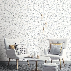 Galerie Wallcoverings Product Code CI38237 - Classic Silks 4 Wallpaper Collection - Off-White Navy Metallic Gold Colours - Scroll Design