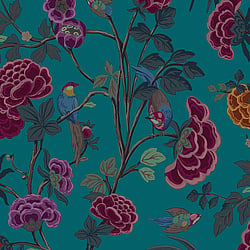 Galerie Wallcoverings Product Code DA23243 - Luxe Wallpaper Collection - Green Red Colours - Blooms and Birds Design