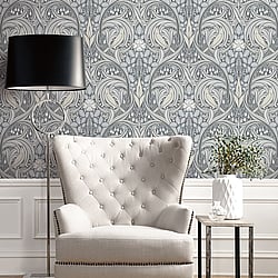 Galerie Wallcoverings Product Code ET12210 - Arts and Crafts Wallpaper Collection - Grey Mauve Cream Colours - Bird Scroll Design