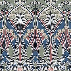 Galerie Wallcoverings Product Code ET12412 - Arts and Crafts Wallpaper Collection - Green Blue Red Colours - Dragonfly Damask Design