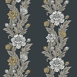 Galerie Wallcoverings Product Code ET12700 - Arts and Crafts Wallpaper Collection - White Beige Black Colours - Blooming Stripe Design