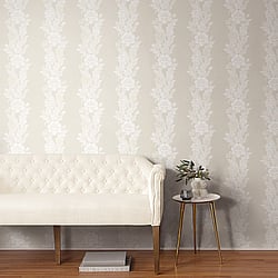 Galerie Wallcoverings Product Code ET12705 - Arts and Crafts Wallpaper Collection - White Beige Colours - Blooming Stripe Design