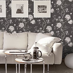 Galerie Wallcoverings Product Code G45302 - Vintage Roses Wallpaper Collection - Black Silver Grey White Colours - Magnolia Design