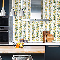 Galerie Wallcoverings Product Code G45441 - Just Kitchens Wallpaper Collection - Yellow White Green Colours - Lemon Stripe Design