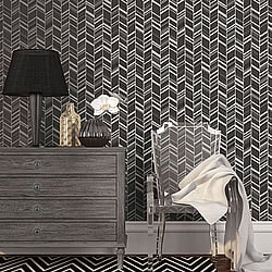 Galerie Wallcoverings Product Code G67716 - Special Fx Wallpaper Collection - Black Grey Silver Colours - Glitter Chevrons Design