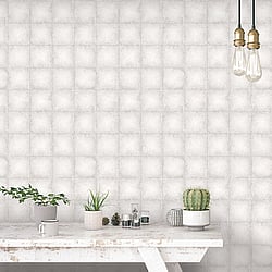 Galerie Wallcoverings Product Code G67797 - Ambiance Wallpaper Collection - Grey Off White Colours - Metallic Tile Design