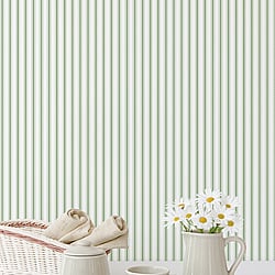 Galerie Wallcoverings Product Code G67928 - Smart Stripes 3 Wallpaper Collection - Green White Colours - Ticking Stripe Design