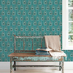 Galerie Wallcoverings Product Code G67978 - Organic Textures Wallpaper Collection - Turquoise Colours - Peacock Feather Design