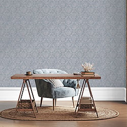 Galerie Wallcoverings Product Code G68088 - Special FX 2 Wallpaper Collection - Blue, Silver Colours - Special Damask Design