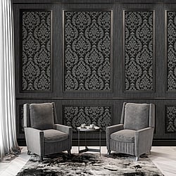 Galerie Wallcoverings Product Code G68676 - Palazzo 2 Wallpaper Collection - Black,Silver Grey Colours - Silk Damask Design