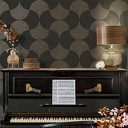 Galerie Wallcoverings Product Code HV41050 - Havana Wallpaper Collection - Grey Metallic Black Colours - Havana Mosaic Fan Motif Design