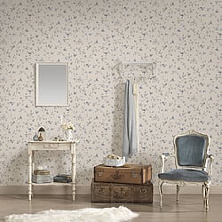 Galerie Wallcoverings Product Code MC61025 - Maison Charme Wallpaper Collection - Blue, Grey, White Colours - A stylish floral wallpaper with an old fashioned, wispy trail of petit flowers.  Will suit a more traditional setting perfectly with its country cottage charm. The beauty of this vinyl wallpaper is not only will it add texture to your walls, but it will also cover slight imperfections, giving your room the finish you want. So whether you are looking for a floral wallpaper for a living room, bedroom or dining room, this paper could be your perfect choice. Design