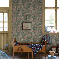 Galerie Wallcoverings Product Code S63016 - Sommarang 2 Wallpaper Collection - Dark grey Colours - Medley of flowers with summertime details including rabbits and birds Design