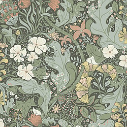 Galerie Wallcoverings Product Code S83103 - Sommarang Wallpaper Collection - Green Colours - Swedish Flowers and Leaves Design