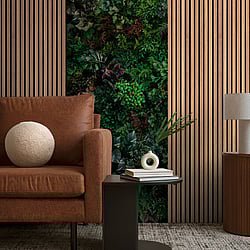 Galerie Wallcoverings Product Code WH45220M - Welcome Home Murals Wallpaper Collection - Brown, Green, Black Colours - Botanic Acoustic Slats Design