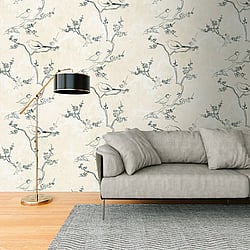Galerie Wallcoverings Product Code WH45250M - Welcome Home Murals Wallpaper Collection - Cream, Black, White Colours - Branches and Birds Design