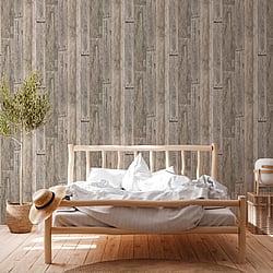 Galerie Wallcoverings Product Code WW22213 - The Woods And Wicker Wallpaper Collection - Beige Cream Black Colours - Reclaimed Wood Effect Motif Design