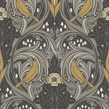 Galerie Wallcoverings Product Code ET12208 - Arts and Crafts Wallpaper Collection - Charcoal Grey Yellow Colours -  