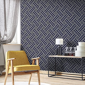 Galerie Wallcoverings Product Code GX37602 - Geometrix Wallpaper Collection - Navy Black Silver Colours -  